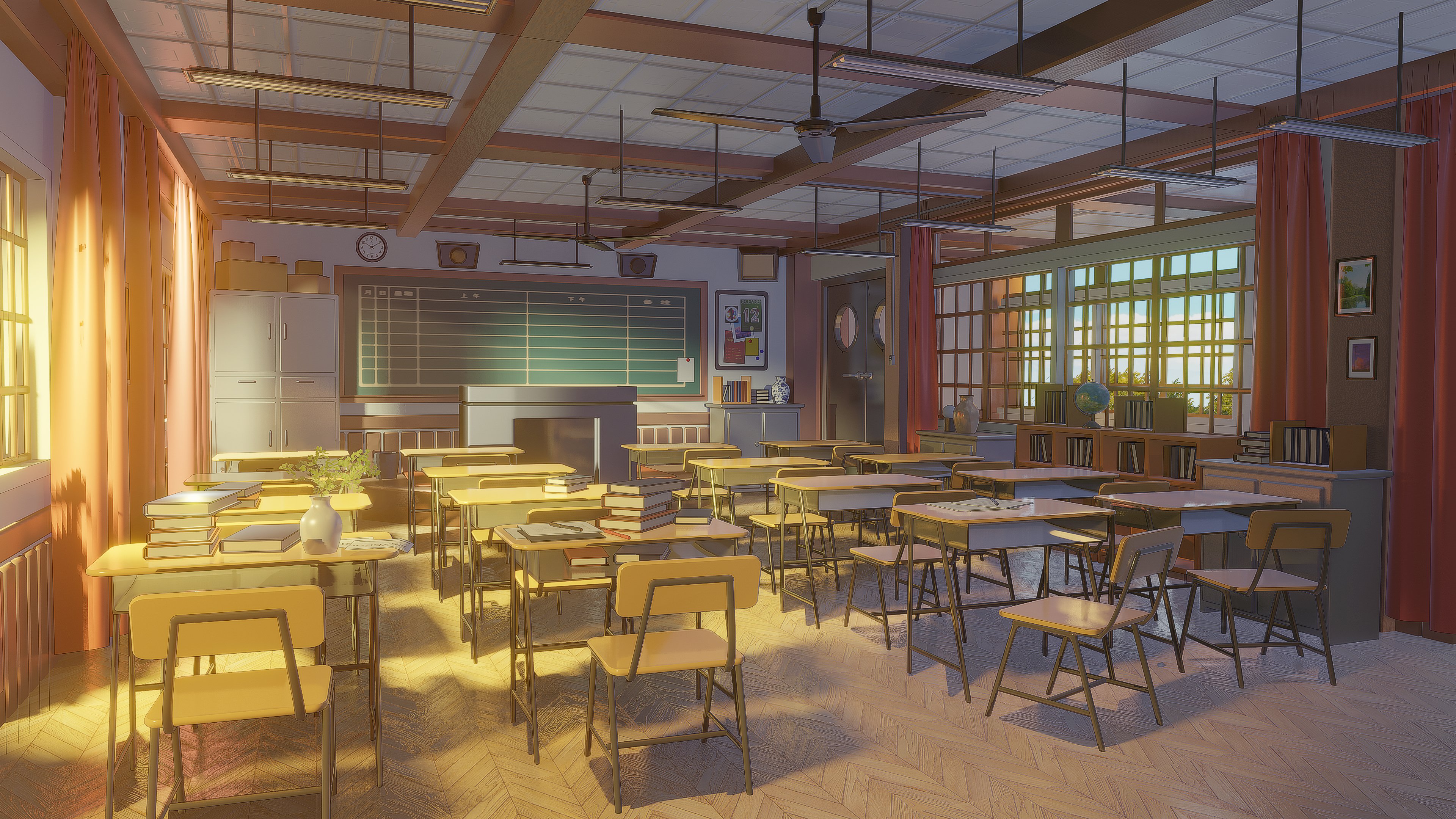 夏日教室(风景静态壁纸) - 静态壁纸下载 - 元气壁纸