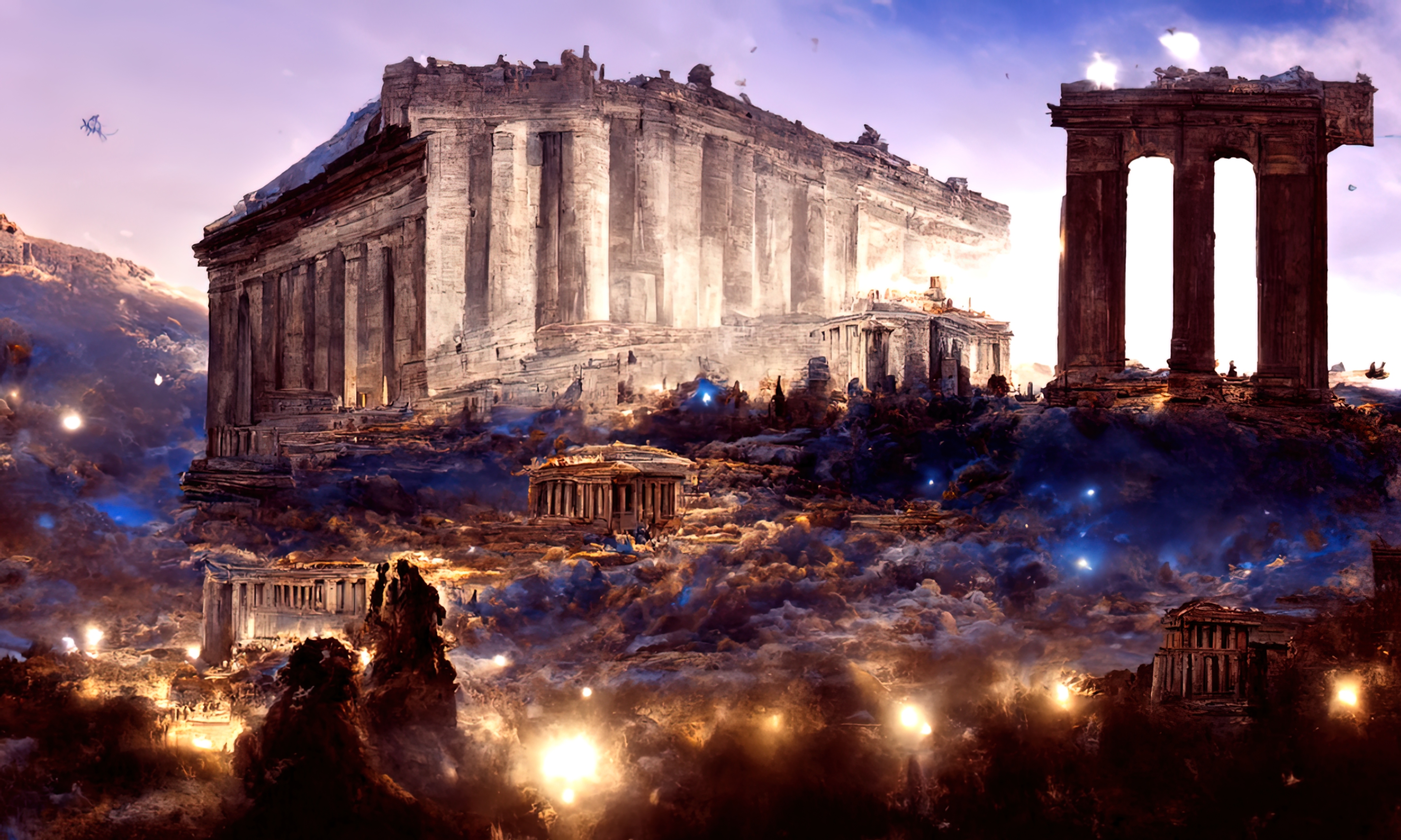 古希腊神话ai绘画护眼养眼锁屏壁纸封面图神庙之夜壁纸于2022-05-23