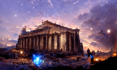 壁纸封面图帕特农神庙ai绘画护眼养眼锁屏古希腊神话古建筑风景  夕阳