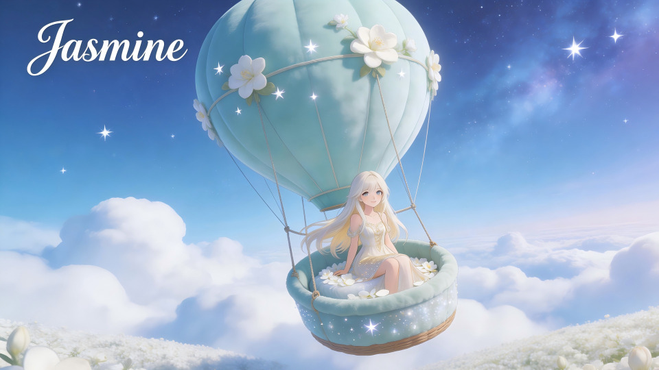 茉莉花热气球少女梦幻壁纸
