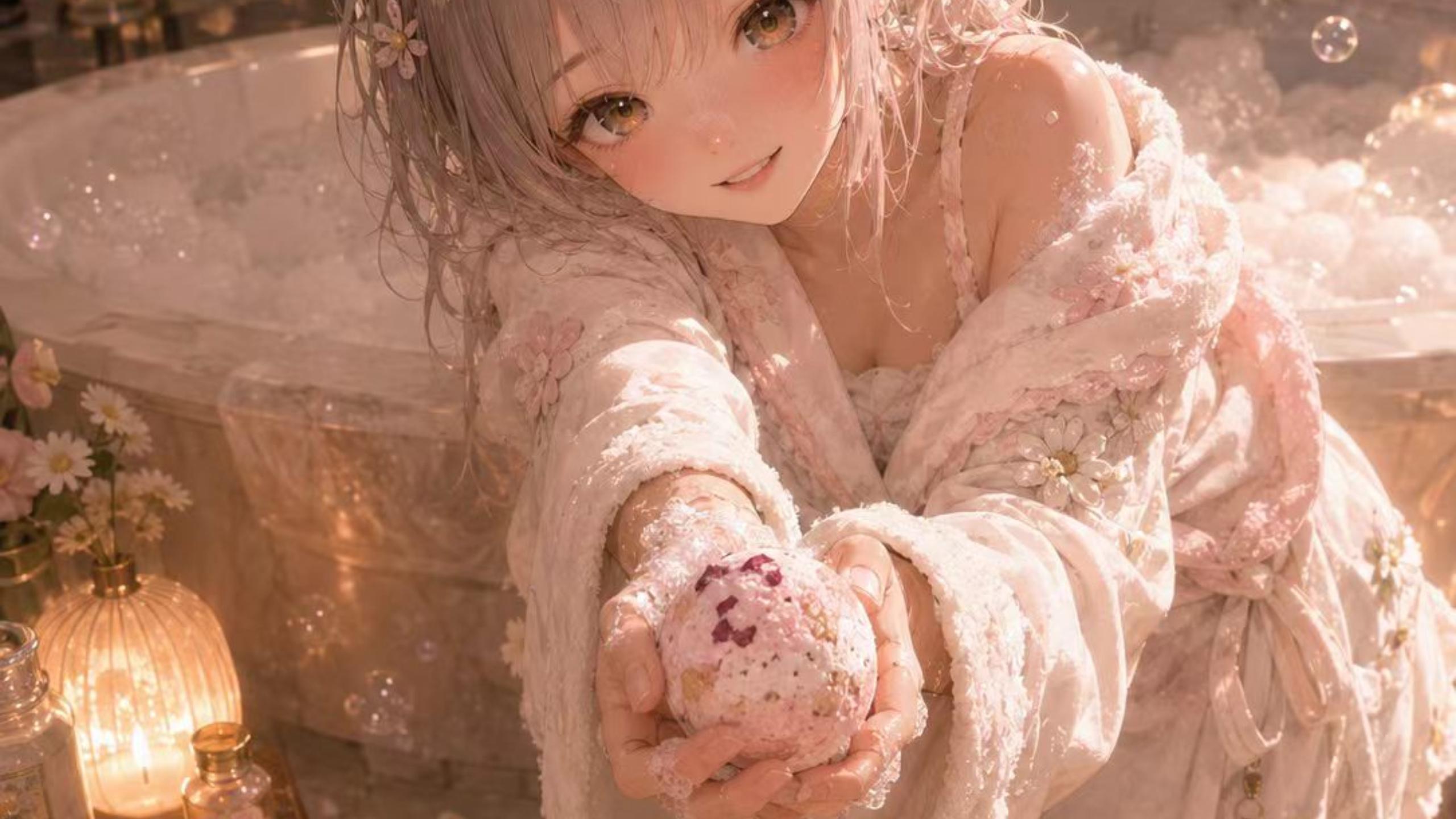 樱花浴少女指尖发光太温柔