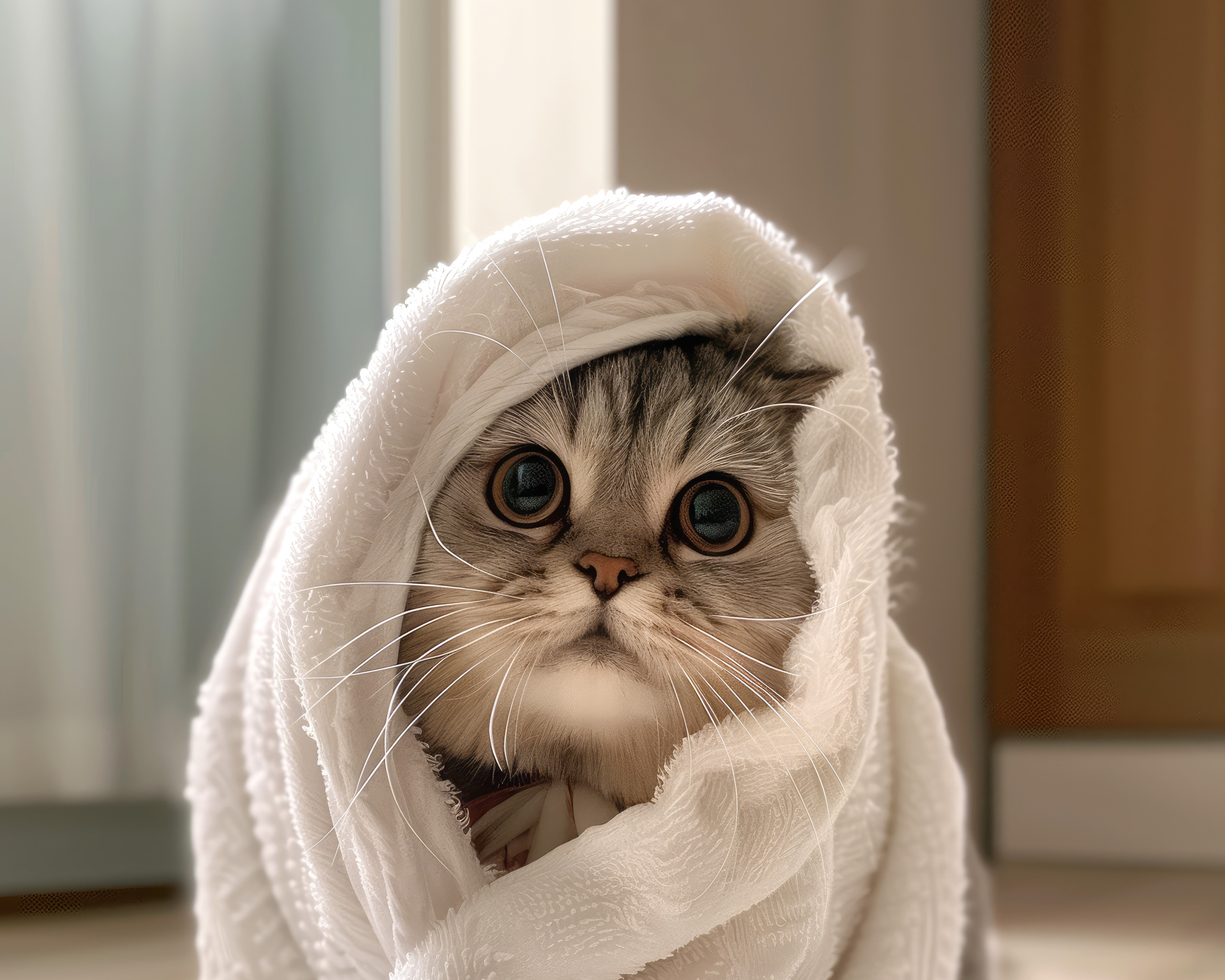 裹毛巾的小猫