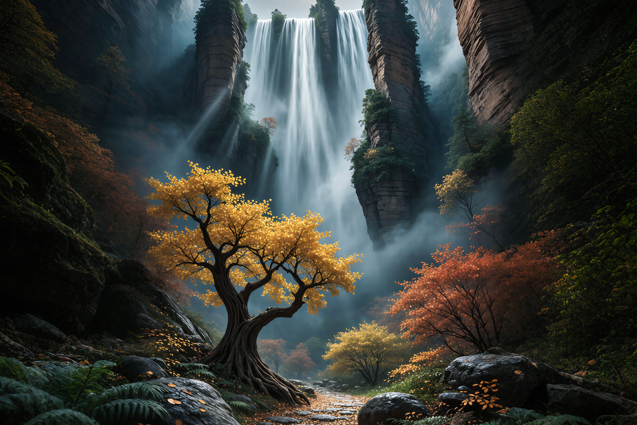 月瀑秋林
