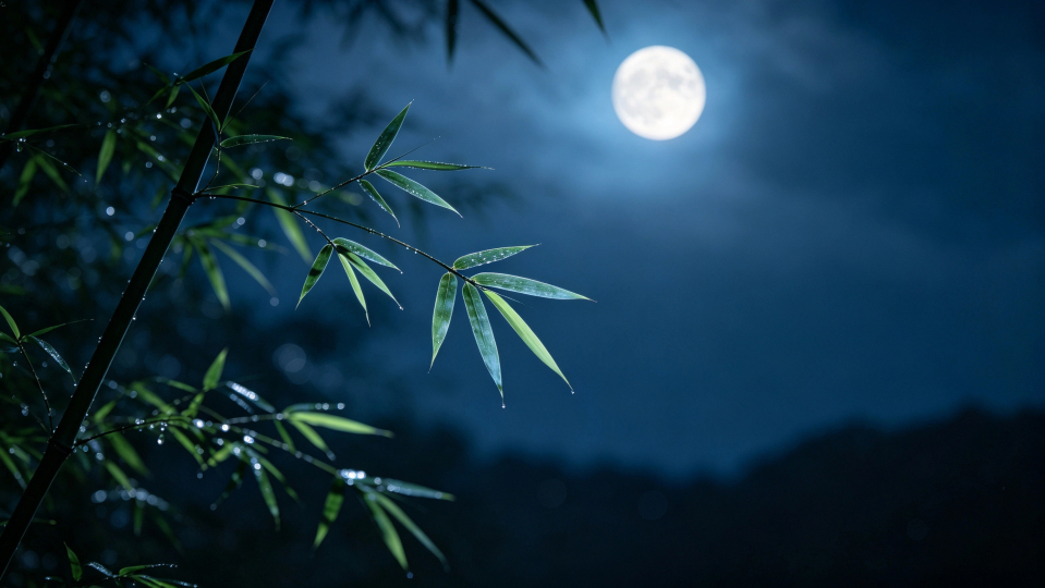 青竹疏影月光清冷壁纸
