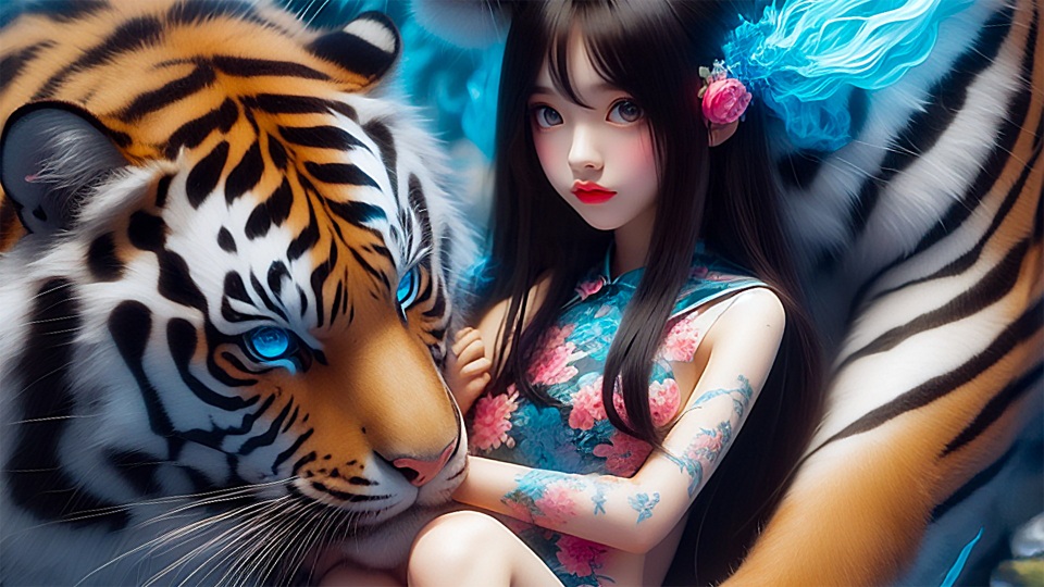 AI生成图-美女与老虎