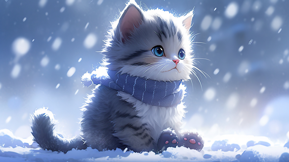 可爱小猫下雪