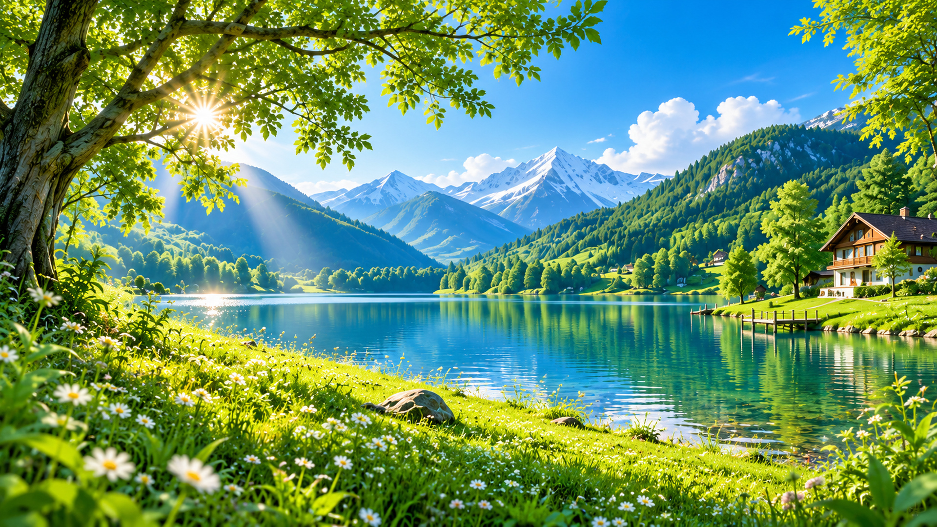 湖畔山景