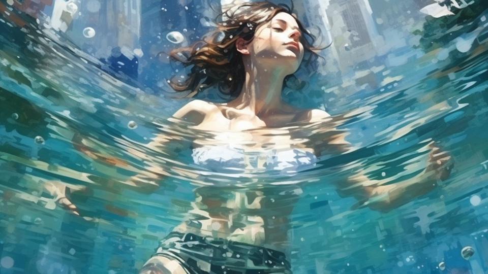 美女动漫插画水中清纯青春少女
