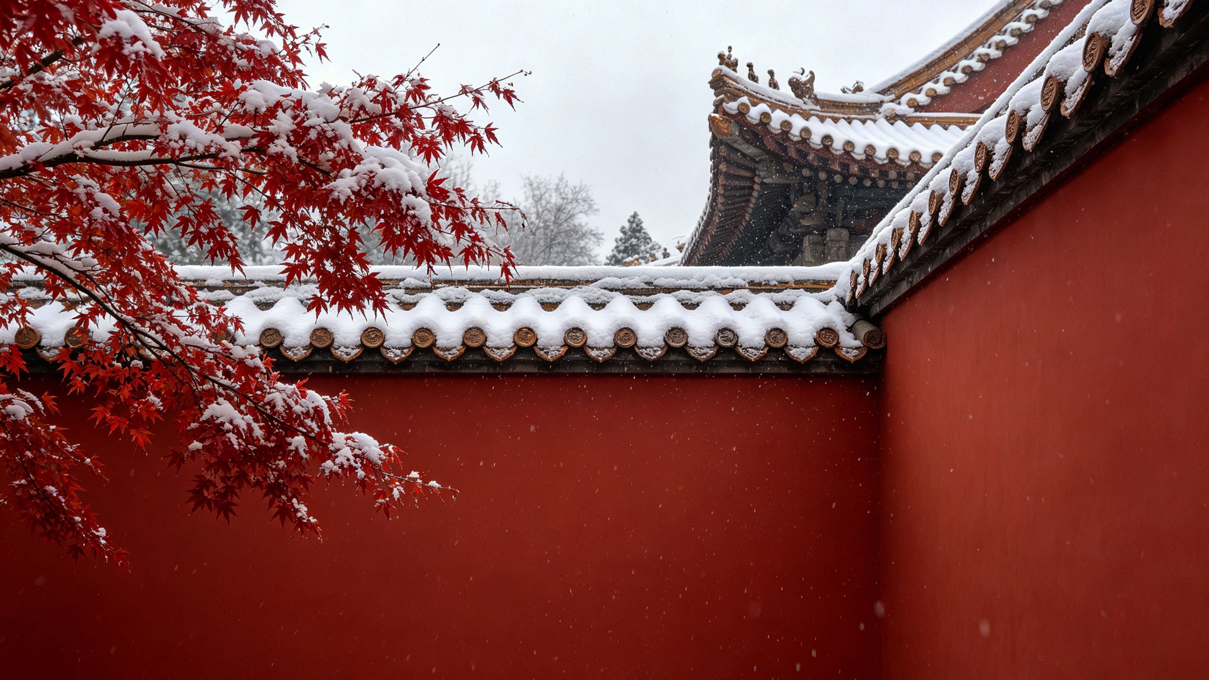 红墙雪景壁纸