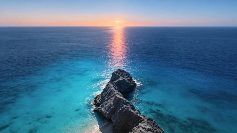 海盐礁石蓝海落日风景壁纸