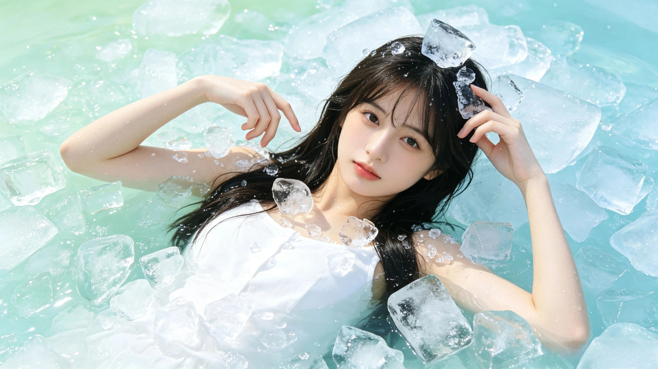 夏日冰块清凉清爽少女壁纸