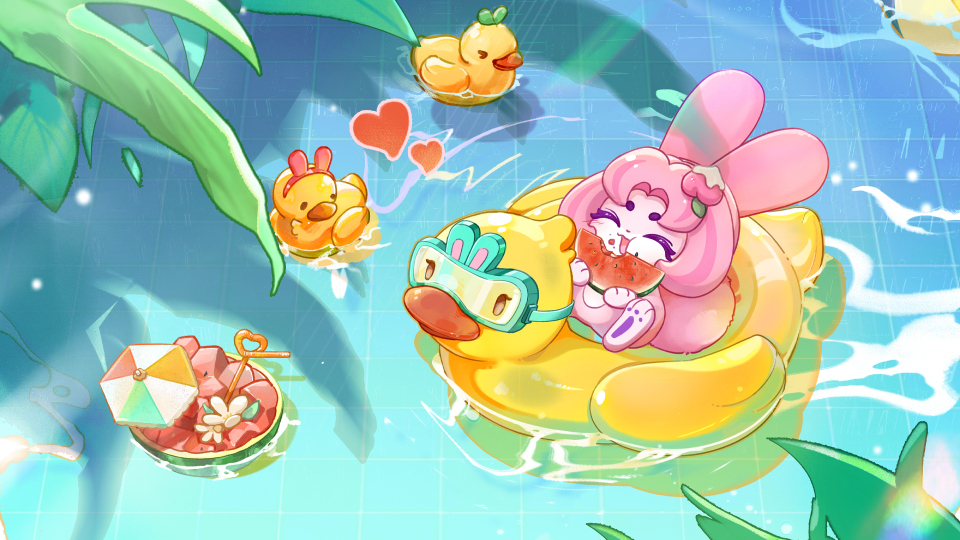 卡布兔夏季游泳小鸭子清凉壁纸