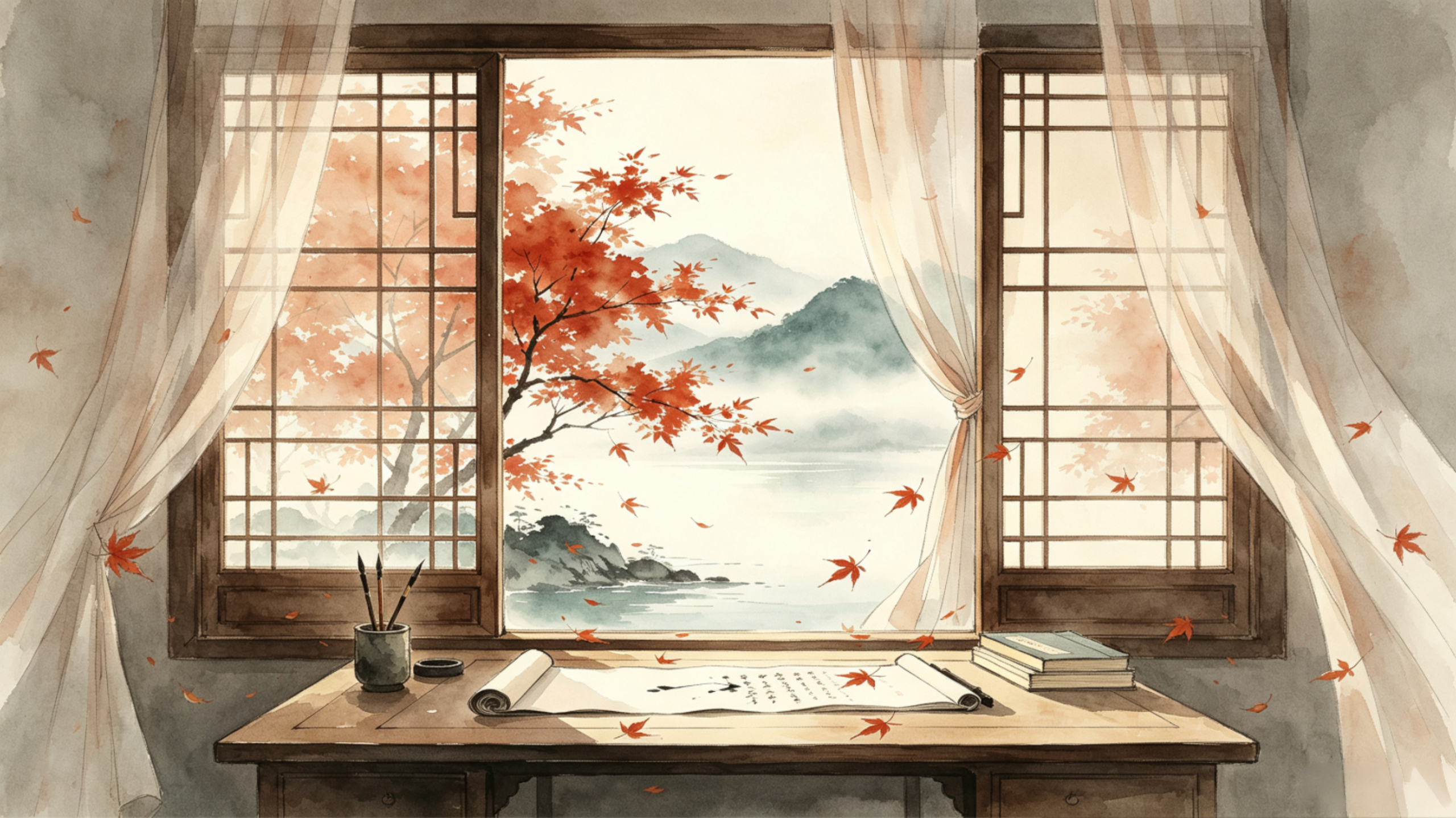 窗下枫笺