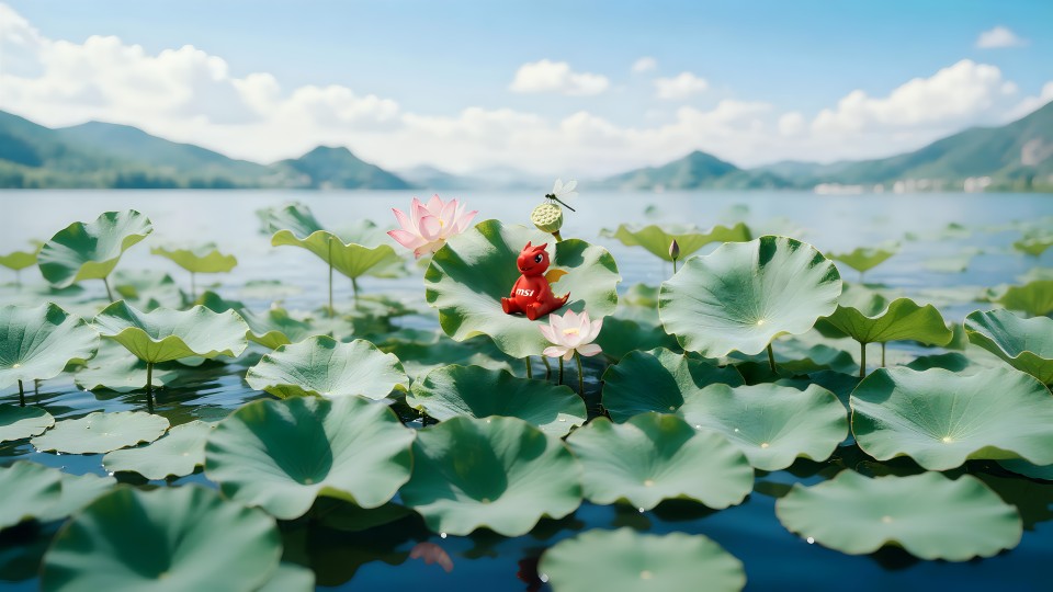 荷花上的小红龙