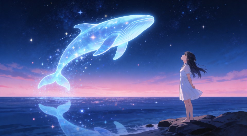 梦幻鲸鱼与少女星空