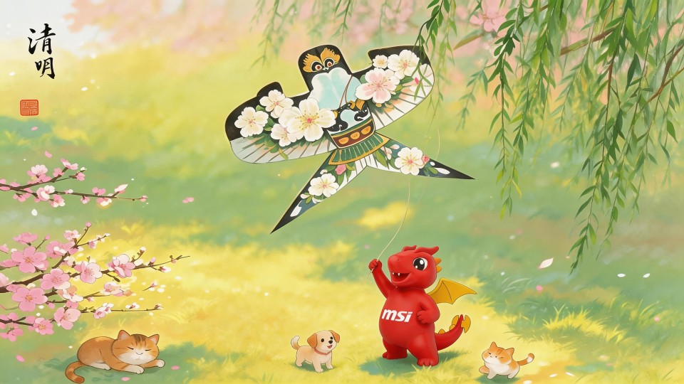 清明放风筝的小红龙