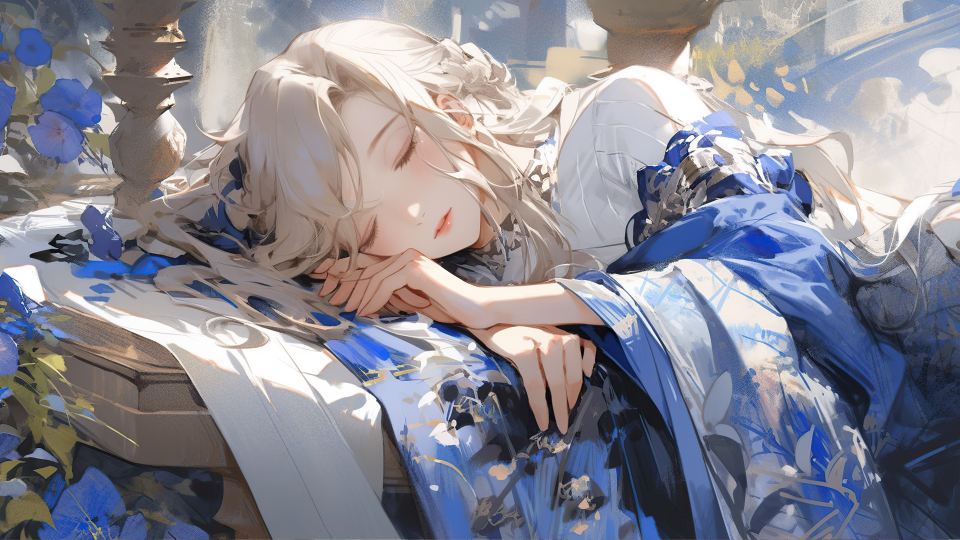 蓝衣少女睡眠