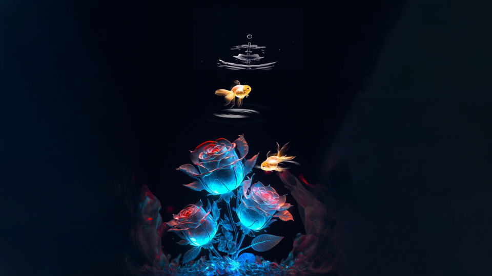 鱼 玫瑰花 4K