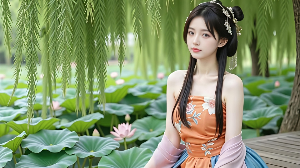 荷花湖边美娇娘
