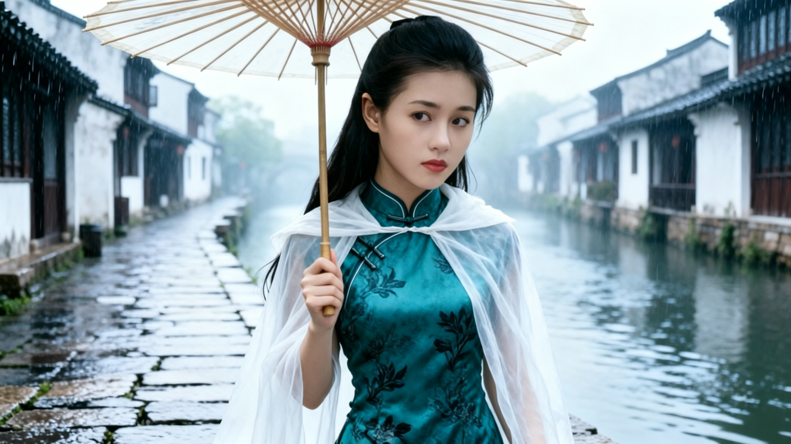 云南古巷小雨撑伞