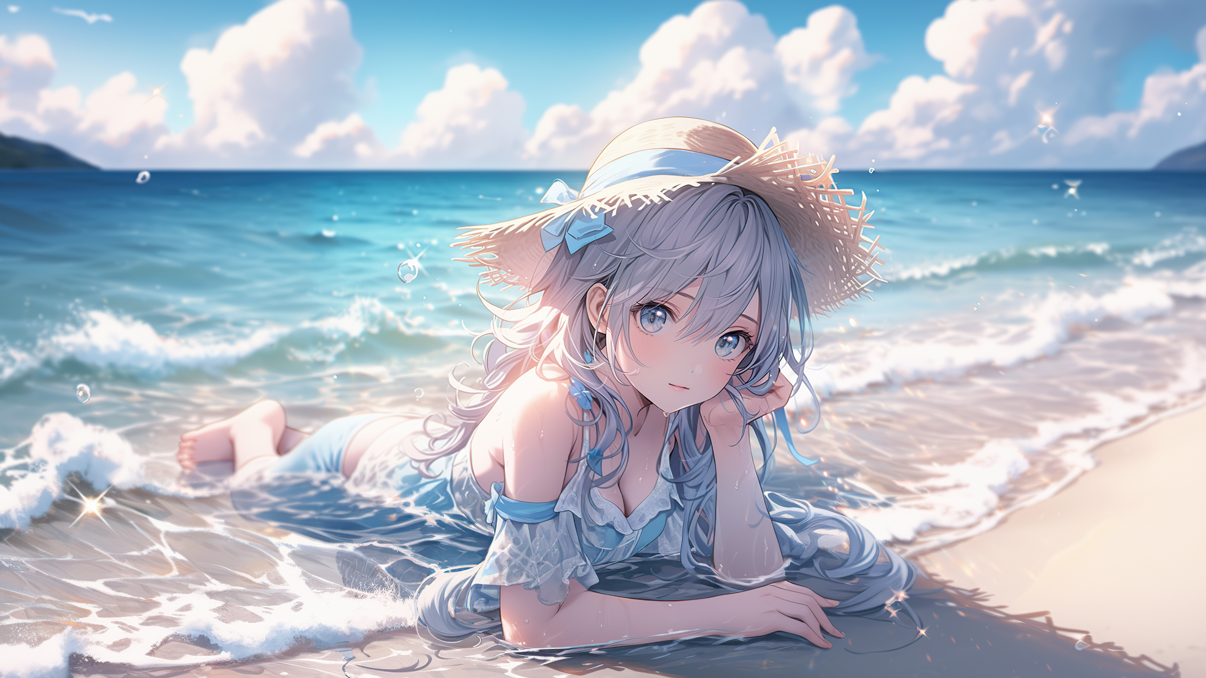 海边沙滩草帽美女