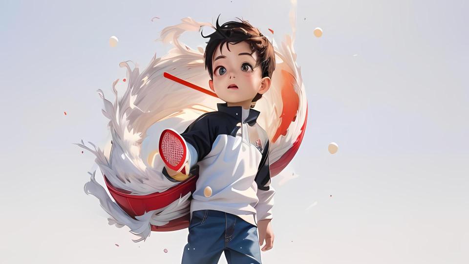 打乒乓球小男孩