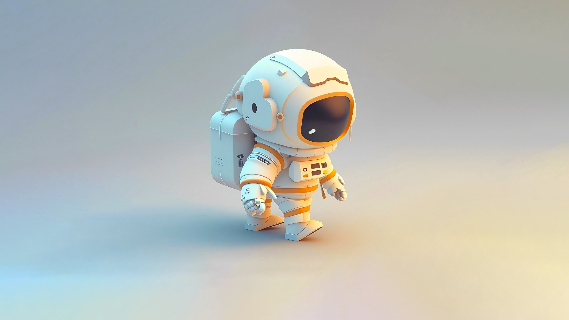 白橙配色Q版3D宇航员行走姿态
