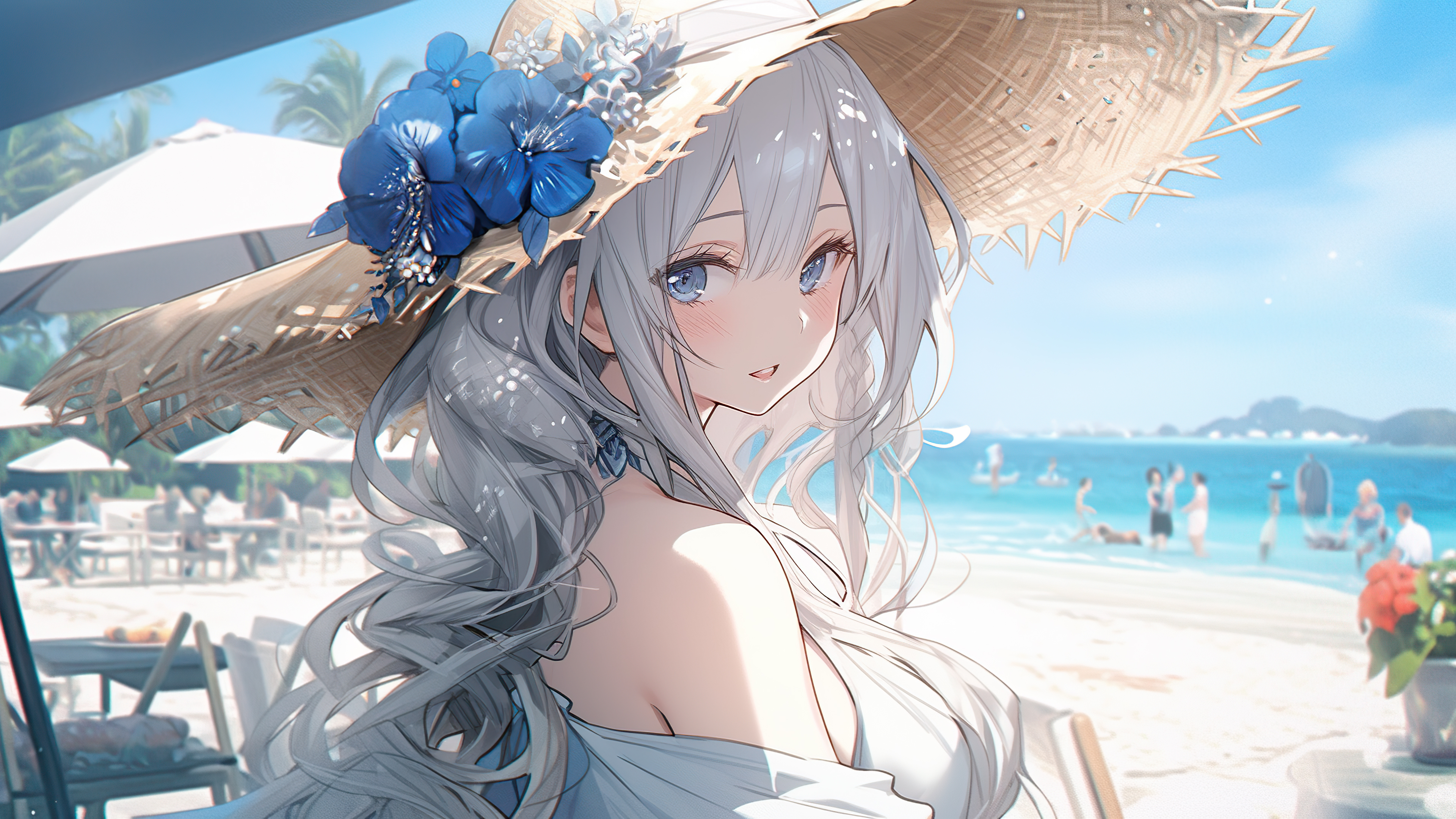 沙滩草帽少女