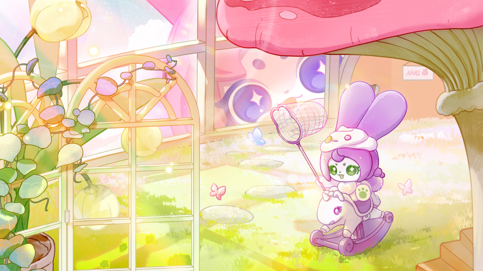 卡布兔紫色兔子抓蝴蝶壁纸