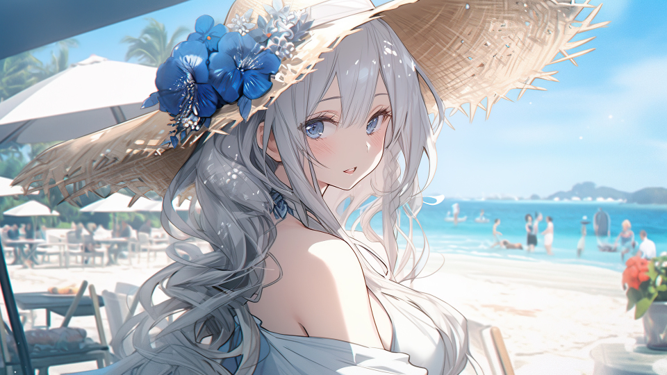 沙滩草帽少女