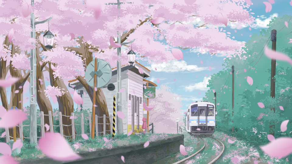 樱花电车(动漫静态壁纸) - 静态壁纸下载 - 元气壁纸