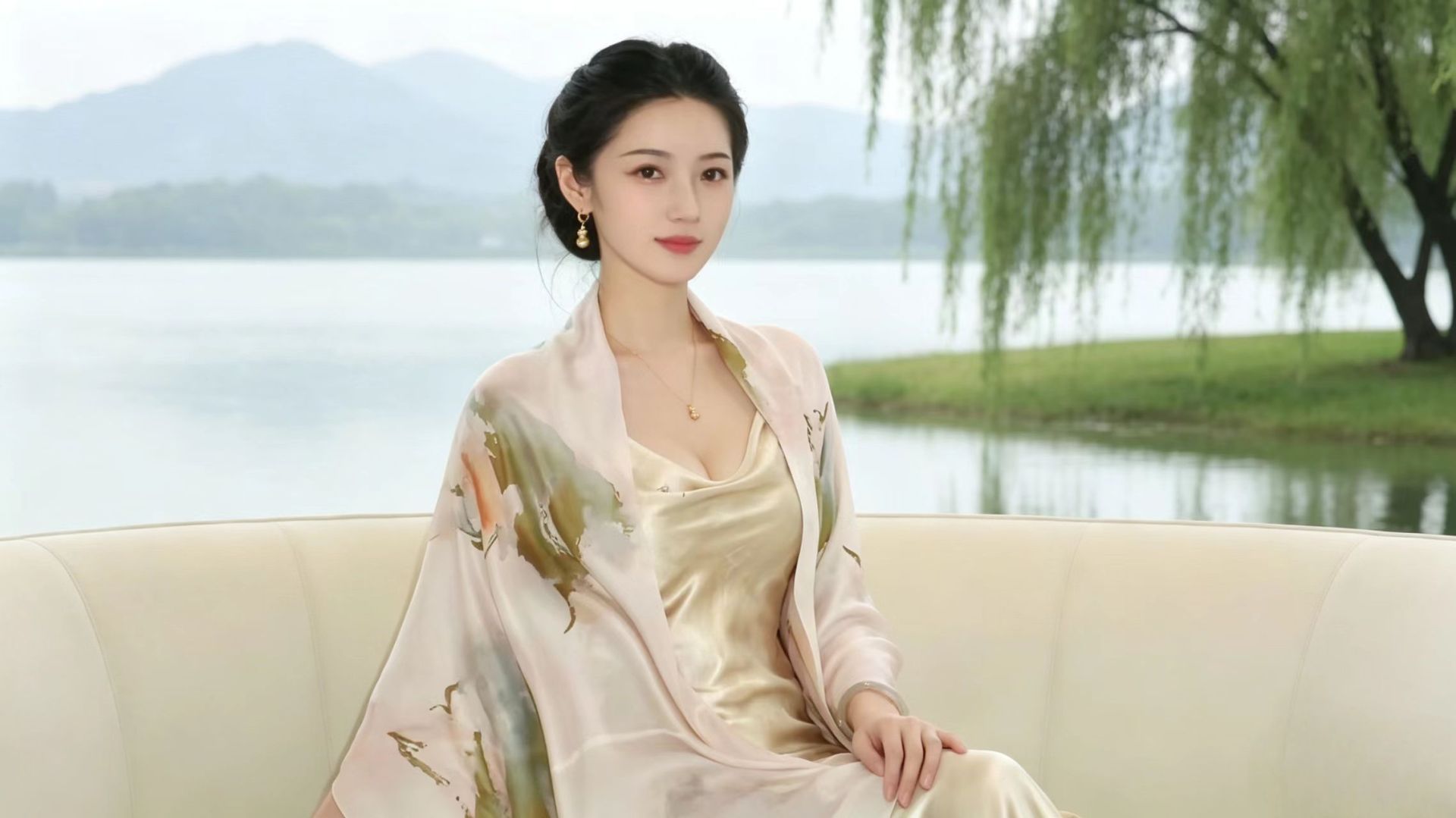 清纯盘发美女