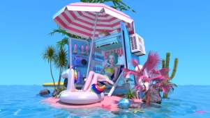 少女的粉色沙滩