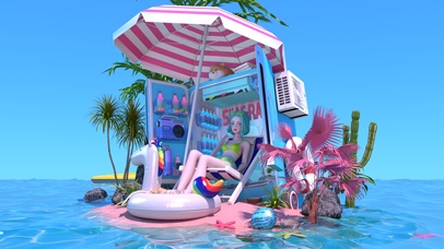 少女的粉色沙滩