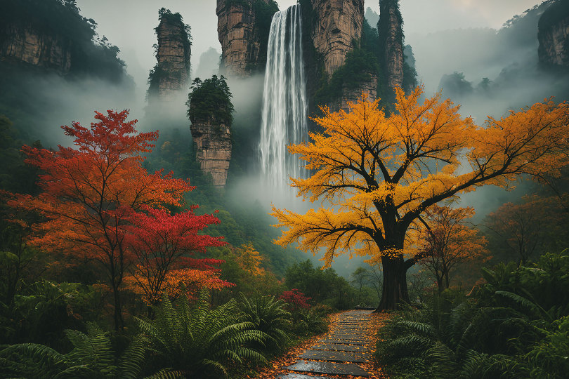 月瀑秋峰