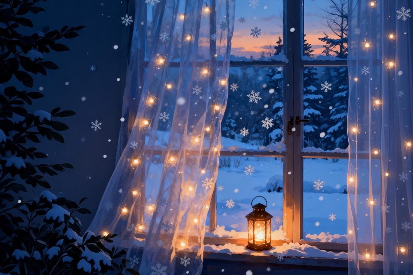 雪窗暖灯