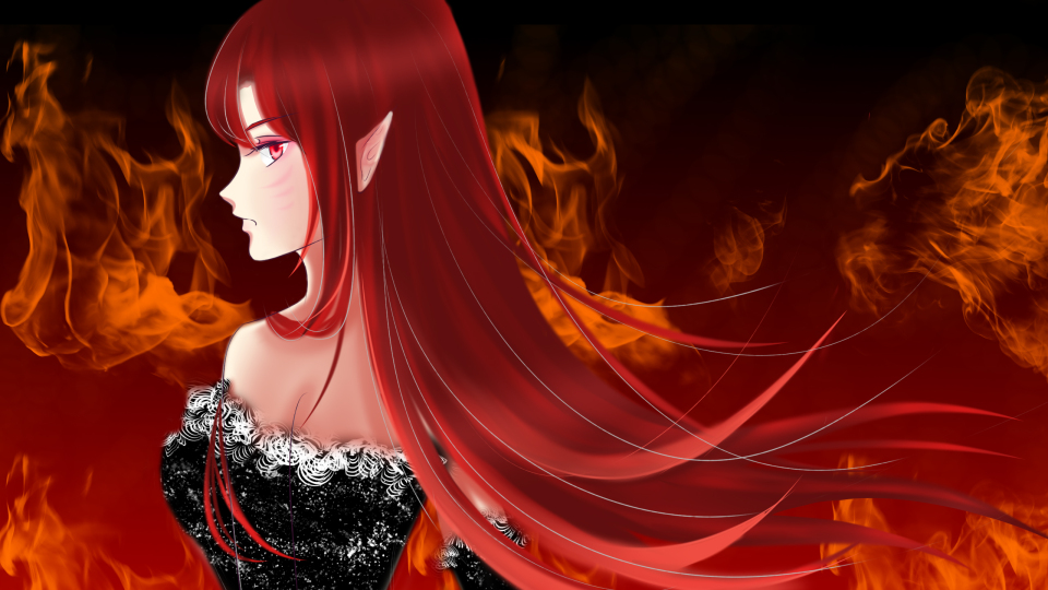 动漫火焰中红发女孩