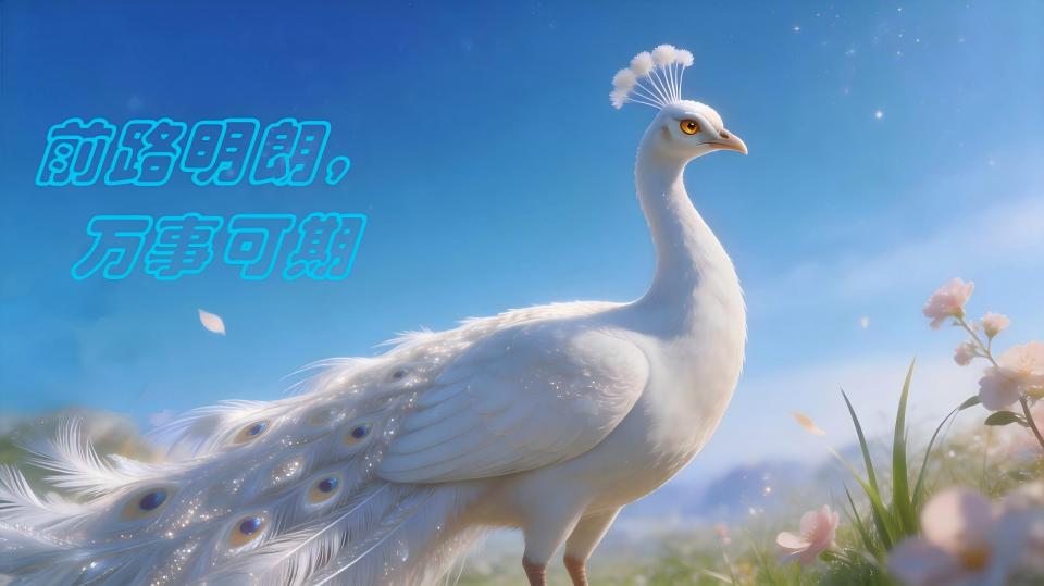 蓝色天空下的孔雀