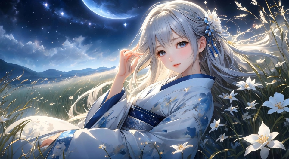 星空下花海少女