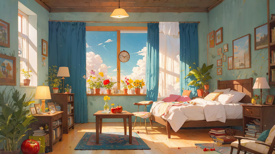 黄昏，卧室，房间