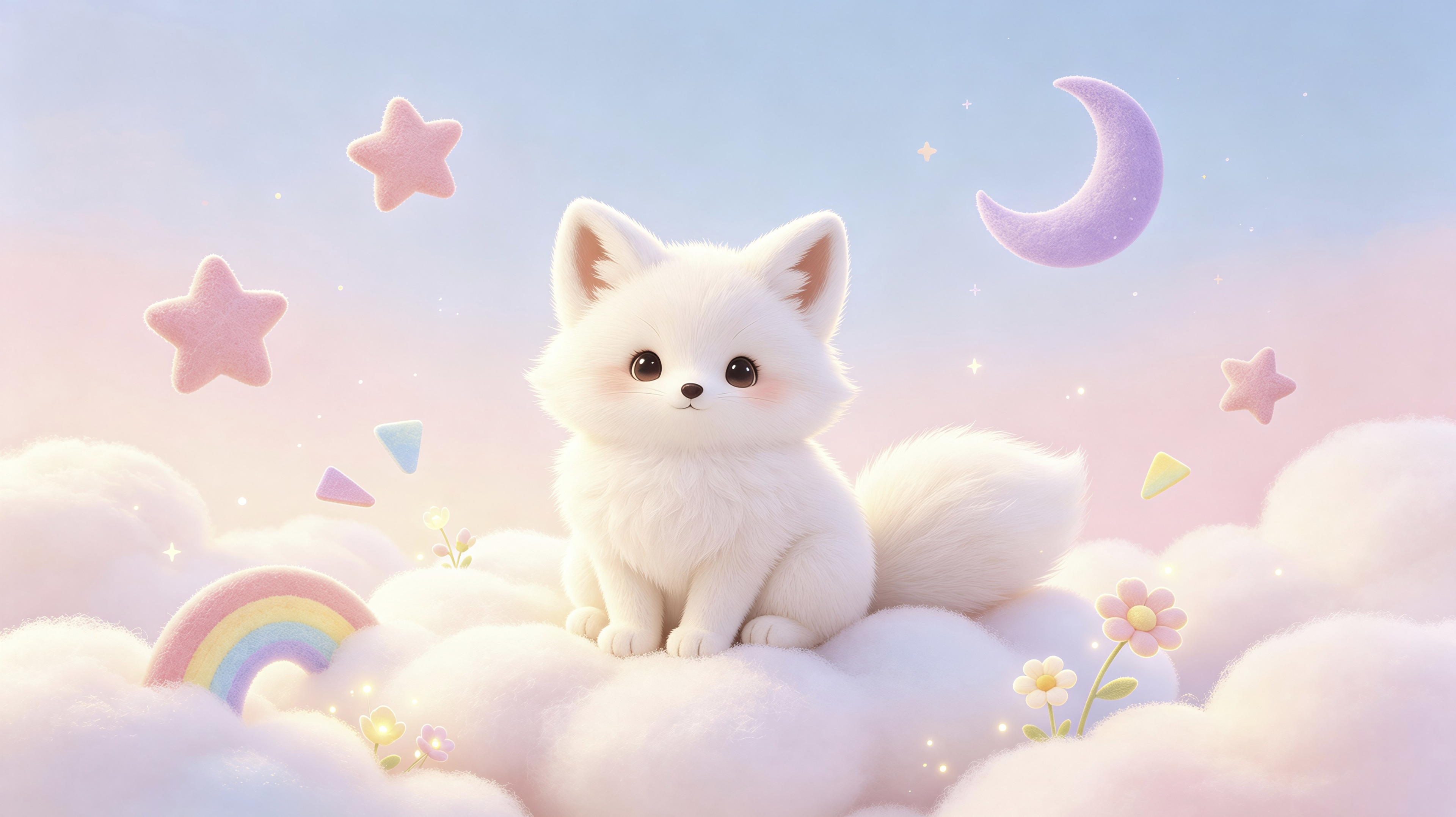 星月作伴，云朵为榻小狐守着甜梦