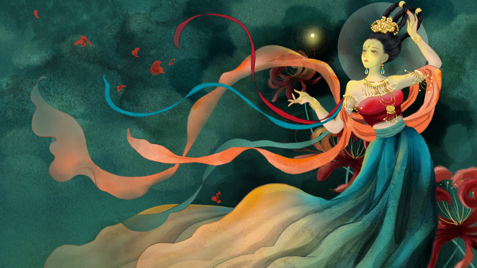 壁纸封面图奇幻古风美女唯美敦煌飞天宅婳氏古风古风女神仙女绿色护眼