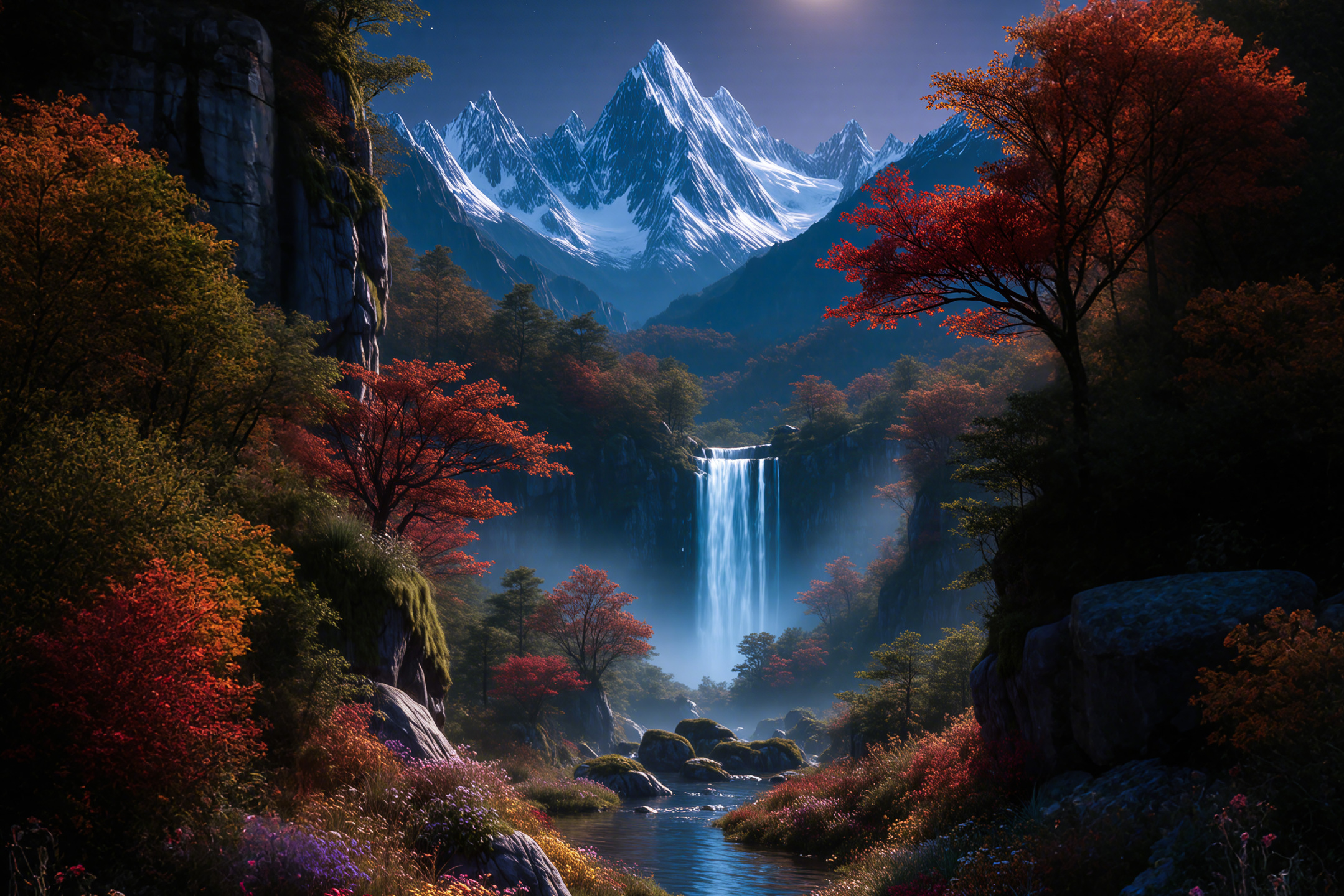月瀑秋山幻夜