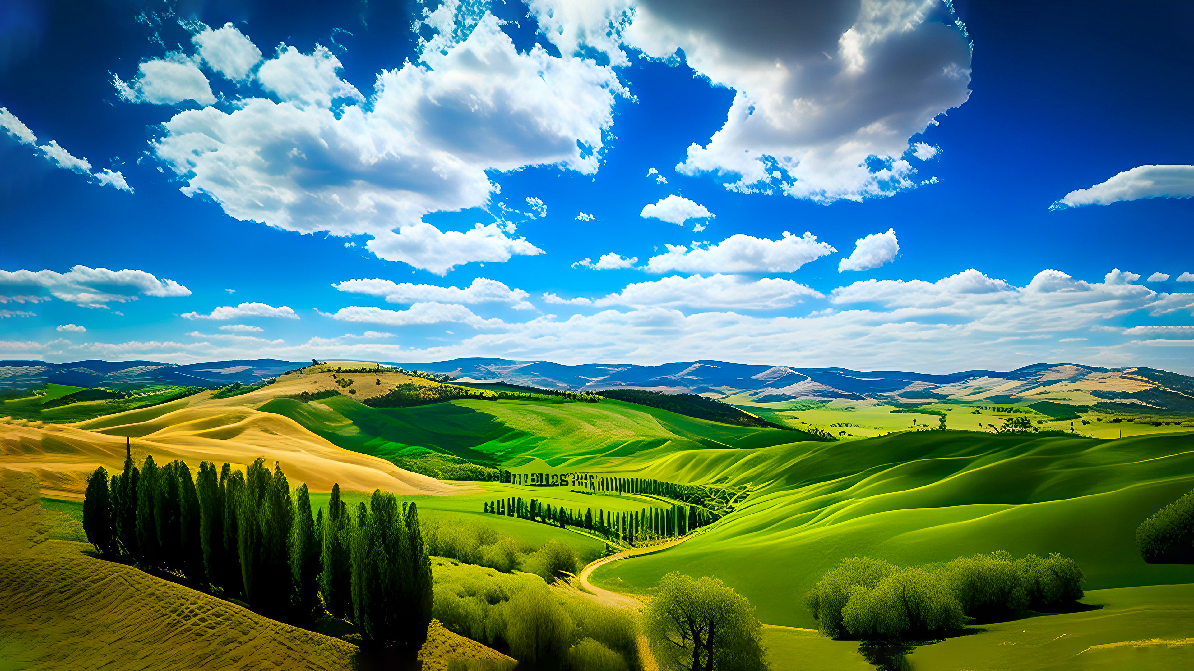 蓝天白云绿地  4K