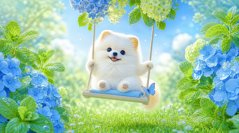 荡秋千的可爱狗狗