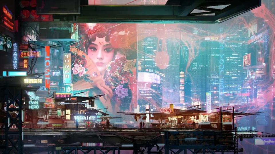 风景未来科技科幻绚丽多彩动漫风