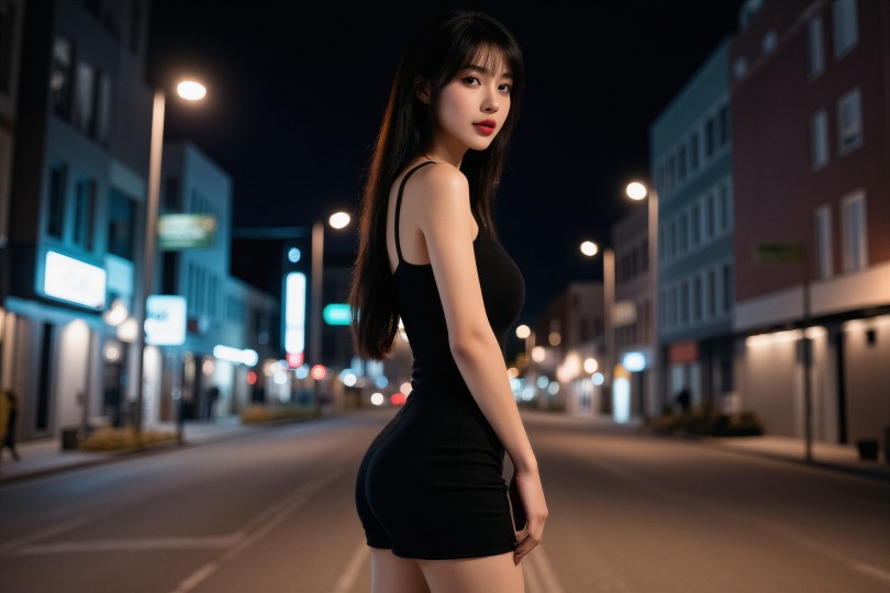 黑色紧身吊带美女