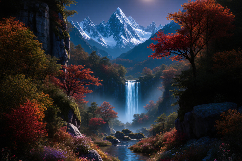 月瀑秋山幻夜