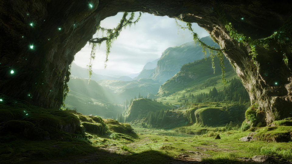 奇幻绿山洞穴