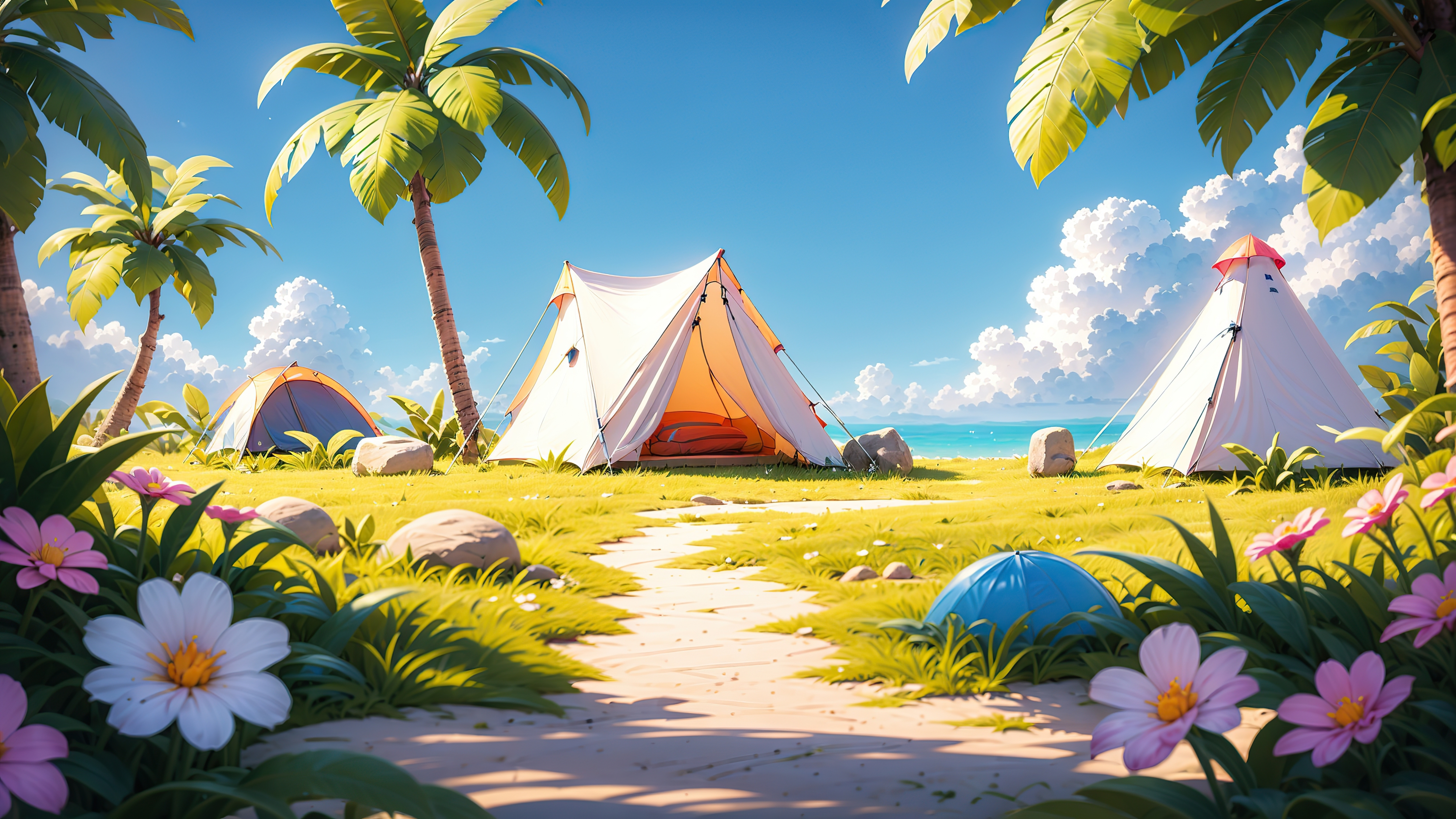 海滩，风景，帐篷，露营